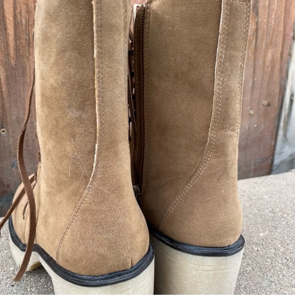 OASIS SOCIETY Women’s Tan Chelsea Lace Up Chunky Heel Mid Calf Boot Size 7.5 - Picture 11 of 16